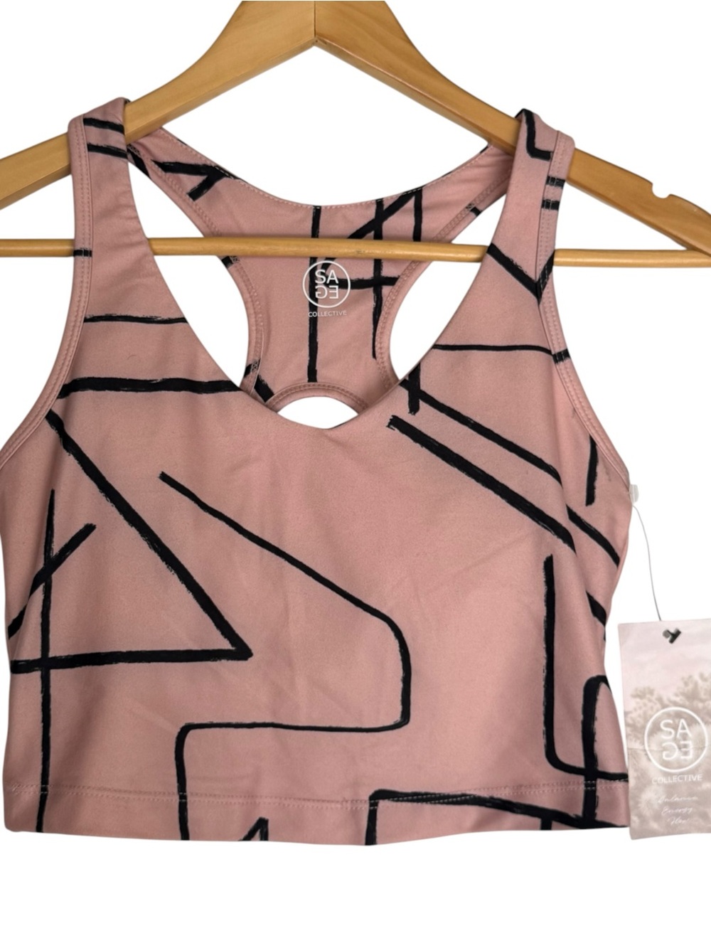 SAGE Collective Pink Abstract Sport Bra SMALL NWT